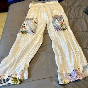 Sarah Santos Italian Designed White Linen wide leg pant